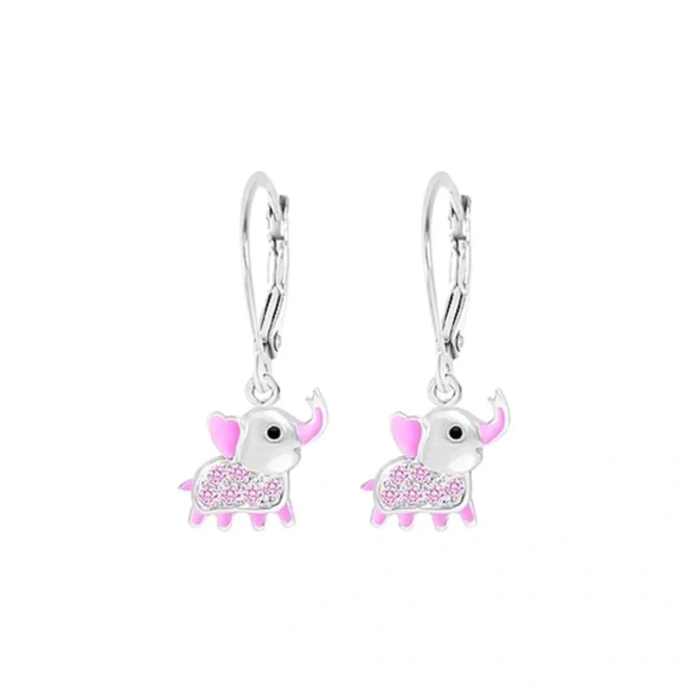 Beautiful Sterling Silver Pink Swarovski Crystals Elephant Earrings